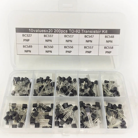 Transistor Assortment Kit With 10 Value Sets 20 Pieces Each In TO92 DIP Box includes BC327 BC337 BC517 BC547 BC548 BC549 BC550 BC556 BC557 BC558