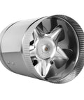 Six Inch Inline Fan For Grow Tents, 240 CFM Metal Duct Fan With ETL Listing, side view of metal fan with prewired six foot grounded cord