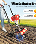 Beast Gas Powered Tiller Cultivator 52cc 2 Stroke Engine With Long Handle used for wide cultivation area in garden.