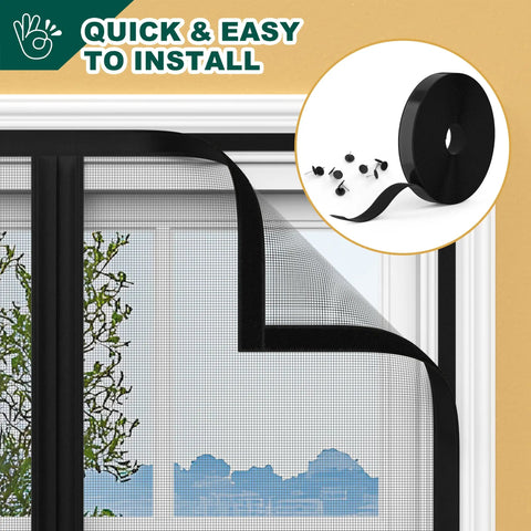 Adjustable Magnetic Screen Door For Wide Openings 36 To 40 Inch Width And 81 To 83 Inch Height, DIY Cut-To-Fit Heavy Duty Mesh in black
