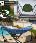 Hammock With Heavy Duty Steel Stand For Indoor And Outdoor Chill Sessions 600Lb Capacity Foldable 2 Layer Soft Polyester Durable And Comfortable Color Aegean