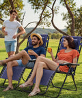 Two Blue Zero Gravity Lounge Chairs Set With Cup Holders And Pillows, No Assembly Needed, Foldable Outdoor Patio Recliners for Relaxation