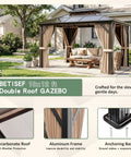 10x12 Ft Hardtop Gazebo With Aluminum Frame And Polycarbonate Roof, Permanent Outdoor Pavilion With Curtains And Netting