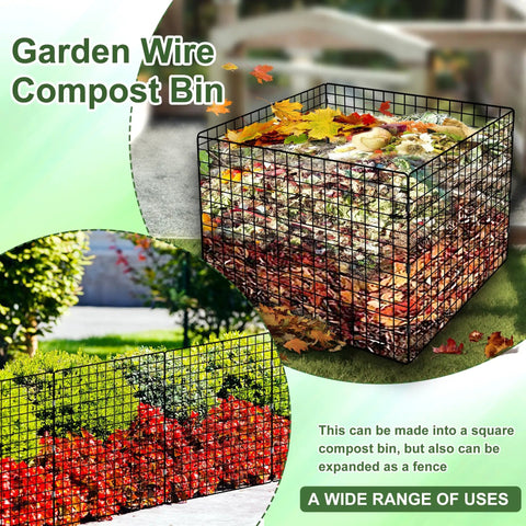 Outdoor Compost Bin With Square Mesh Panels, Garden Wire Construction, Black Heavy Duty Compost Container For Leaves And Yard Waste