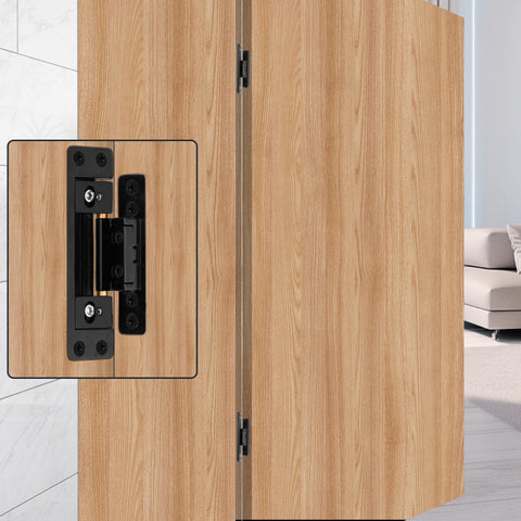 Ultra Thin Hidden Door Hinges With Adjustable Butt And Silent Operation, Heavy Duty Concealed Zinc Alloy Hinges For Secret Doors, 110 Degree Opening, No Hole Digging Needed, Low-Profile Install For Thin Doors, YCHE-02 installed in wooden door