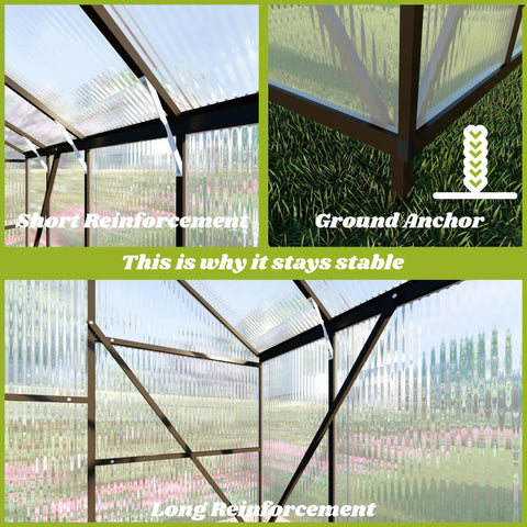 Walk In Outdoor Greenhouse 8x12 Ft With Polycarbonate Panels Easy Install Aluminum Frame Roof Vent Charcoal Black Durable Backyard Garden Greenhouse For Outside Plants Seedlings And Seasonal Growth