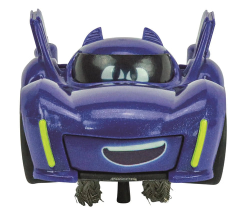 Front view of Bam car from Batwheels Action Packed Slot Car Race Track With Spinners Includes Bam And RedBird Cars Battery Powered Beginner Racing Set For Kids Ages 3 And Up Totally Built For Easy Setup Easy Fun And Fast Family Play