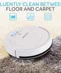 Smart Automatic Robot Vacuum Cleaner With 90 Minute Runtime And Self Path Navigation on tile and carpet flooring.