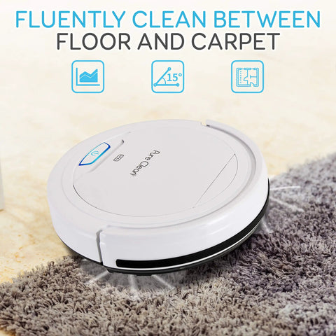 Smart Automatic Robot Vacuum Cleaner With 90 Minute Runtime And Self Path Navigation on tile and carpet flooring.