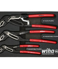 Three-Piece V-Jaw Pliers Tray Set With 7 Inch, 10 Inch, And Auto Grip 10 Inch V-Jaw Pliers with red soft vinyl grips