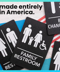 Restroom Sign For Business ADA Compliant Braille Bathroom Sign With Double Sided Tape, black family restroom design