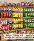 360 Degree Rotating Lazy Susan Can Organizer For Pantry Storage, Holds Twenty Six Cans, Black Smooth Spin Kitchen Rack on shelves.