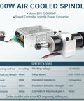 Beefy 500W CNC Air Cooled Spindle Motor With ER11 Chuck, power converter and specifications display.