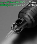 Close-up of tattoo pen tip from All-In-One Tattoo Pen Kit For Beginners With 2 Batteries, 20 Cartridge Needles, practice skins.