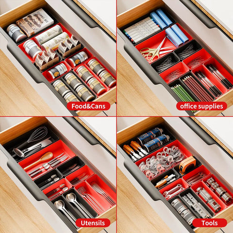 69 Piece Tool Organizer Set With 5 Sizes For Drawer Desk Tray Rolling Chest And Toolbox Storage In Black And Red Durable Plastic Bins