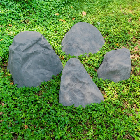 Outdoor Natural Arrow Rock Decor for Lawns and Gardens, weatherproof fiberglass yard accent rocks in garden setting
