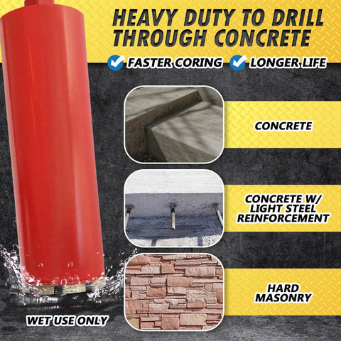 1.5 Inch Wet Core Drill Bit For Concrete And Hard Masonry With Diamond Hole Saw, 14 Inch Drilling Depth, illustrated use cases