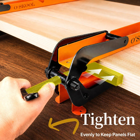 Using 36 Inch Pressure Panel Clamp System Set, Heavy Duty Steel Clamps 2 Pack for tightening panel edges.