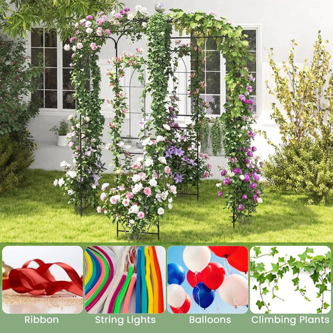 Birdcage Shaped Garden Arch For Climbing Plants And Outdoor Decor, 9.3 By 6.5 Ft Heavy Duty Metal Pergola Trellis with flowers