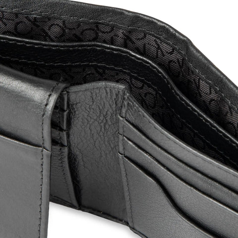 Inside view of Mens RFID Blocking Leather Minimalist Bifold Wallet With ID Window Black Passcase Slim Card Holder