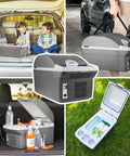 Portable 14 Liter Thermoelectric Cooler Warmer With 12 Volt Dc Power For Car Rv And Camping Use, shown in a car with children.