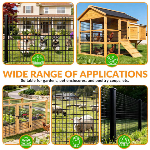 Heavy Duty 1/4 Inch Black Vinyl Chicken Wire Fence Roll, ideal for pet enclosures and gardens with quarter inch squares.