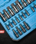 32-Piece Hex Bit Socket Set With Metric And SAE Sizes, Drop-Forged S2 Steel Bits, Chrome Plated Chrome Vanadium Sockets, in blue case