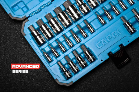 32-Piece Hex Bit Socket Set With Metric And SAE Sizes, Drop-Forged S2 Steel Bits, Chrome Plated Chrome Vanadium Sockets, in blue case