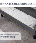360° anti-collision design of Modern Queen Bed Frame with Sturdy Button Tufted Wingback Headboard in Cool Dark Grey Upholstered Platform