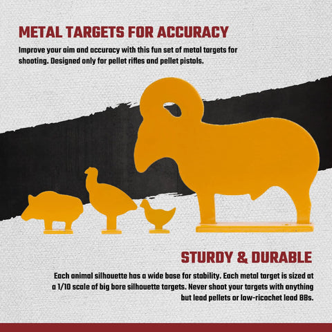 Four Steel Animal Targets For Airguns Silhouette Style Practice Set Built For Gunslynger Matches And Backyard Plinking shown