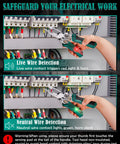 8 In 1 Wire Stripper Tool With Voltage Tester For 10-18 AWG shown detecting live and neutral wires in electrical panel.