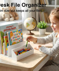 Two Pack 3 Slot Mail Organizer For Desk Space Saving with child using crayons in front tray