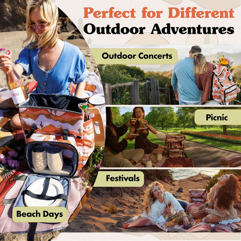 Picnic Backpack For Two With 14 Piece Insulated Cooler Set For Beach, Camping, And Parks used outdoors at concerts and picnics