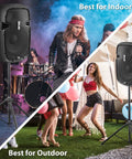 Beefy Rubber Capped Tripod Stand With Adjustable Height From 36.2 To 58 Inches Locking Safety Pin 35mm Mount Insert in use indoors and outdoors