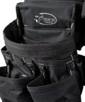 Close-up of black pockets on One Size Fits All Carpenter And Framer Construction Rig With Suspenders And Two Bag Tool Belt 24 Pockets