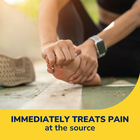 Person massaging foot, highlighting pain relief orthotics for ball of foot pain insole cushioned support that eases metatarsalgia.
