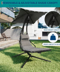 Chaise Lounger Swing Chair With Umbrella Canopy For Outdoor Patio And Indoor Use Hanging Lounge With Stand Curved Steel Outdoor Chair Perfect Poolside Garden Backyard Or Porch Chill Vibe Lounging Comfort