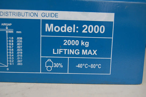 Top Shelf 2000Kg Magnetic Lifter Four Thousand Four Hundred Pound Steel Grabber Hoist specifications and lifting max details on label.
