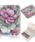 Slim Floral RFID Wallet For Women, Vegan Leather Bifold With Zipper Coin Pocket And ID Window, Cute Mini Travel Card Holder open