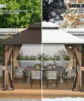 10x14 Ft Outdoor Gazebo With Hardtop And Curtains Netting Included, Galvanized Steel Frame, Weatherproof Patio Shelter in sun and snow.
