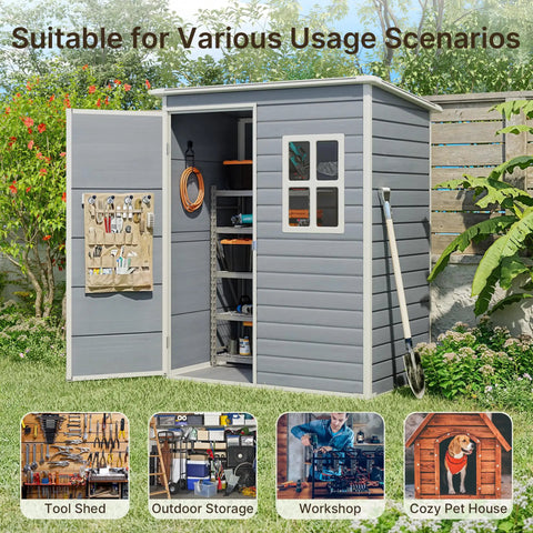 5x3 Ft Outdoor Storage Shed With Lockable Door, Rugged Weatherproof Resin Garden Shed With Floor And Ventilation open