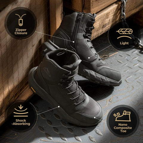 Lightweight Mens Composite Toe Work Boots With EH Electrical Hazard Protection And ASTM Impact Standards In Black Built Tough For The Daily Grind And Job Site