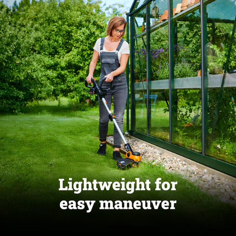 Person using Cordless 12 Inch String Trimmer And Lawn Edger 20V Weed Wacker With Quick Twist 2 In 1 Convert Edging And Trimming In One Handy Tool Lightweight Yet Powerful With Battery And Charger Included alongside garden