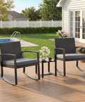 Three Piece Patio Furniture Set With Rocking Bistro Style Chill Outdoor Rattan Conversation Set With Coffee Table in garden