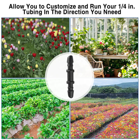 1/4 Inch Quick Connect Drip Irrigation Couplers Kit Dope 100 Black Barbed Connectors for garden use