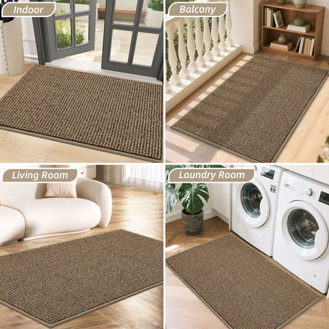 Tough As Nails Dirt Trapper Door Mat For Entryway Non Slip Washable Rug Made From Thick Polypropylene Yarn, indoor and balcony views.