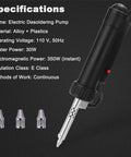 Automatic Desoldering Pump Solder Sucker With Strong Vacuum For One Handed Use Black Desoldering Tool next to three nozzles
