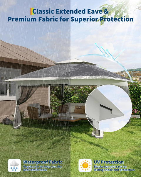 13x13 Ft Pop Up Gazebo With Mosquito Netting For Backyard Patio Or Deck One Push Center Lock Quick Setup Easy Breezy Assembly