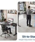Boss Level L Shaped Electric Standing Desk With Smooth Glide Motors And Three Memory Presets For A Sick Gaming Station Or Remote Work Hub In Sleek Black Finish, height adjustable at 28.3 to 46.5 inches.