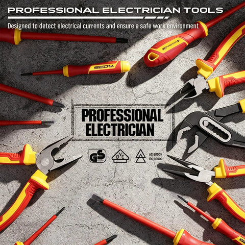 All In One Insulated Electrician Tool Set Pro Grade Workhorse For Electricians 1000V VDE Certified Screwdrivers Voltage Tester Pliers